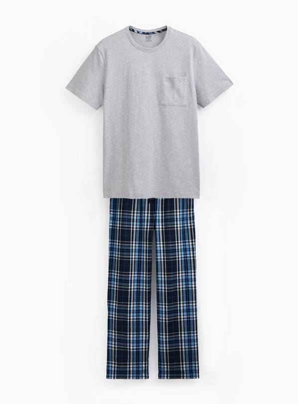 Grey Jersey Tee & Checked Pyjama Set L