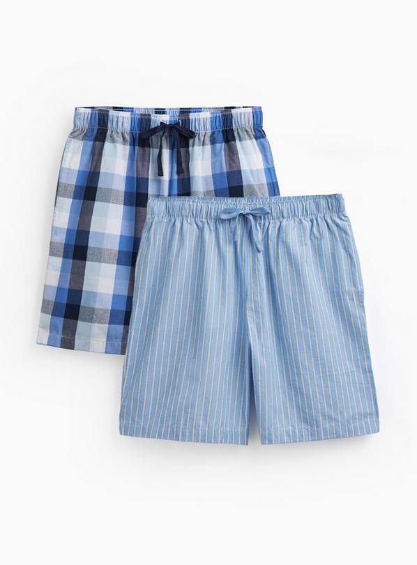 Blue Check & Stripe Woven Pyjama Shorts 2 Pack XL