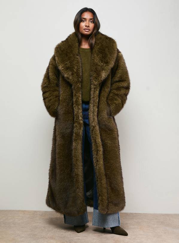 OASIS Maxi Faux Fur Plush Coat M
