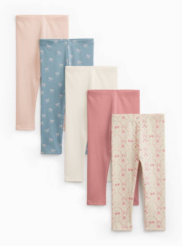 Pink & White Floral Ribbed Leggings 5 Pack 3-4 years