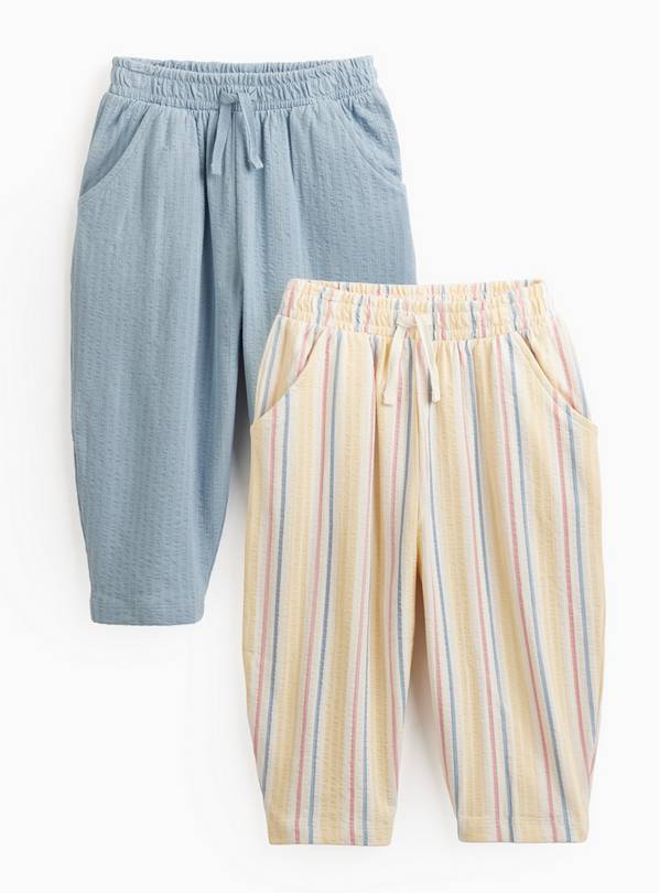 Blue Stripe Seersucker Barrel Leg Trousers 2 Pack 1-2 years