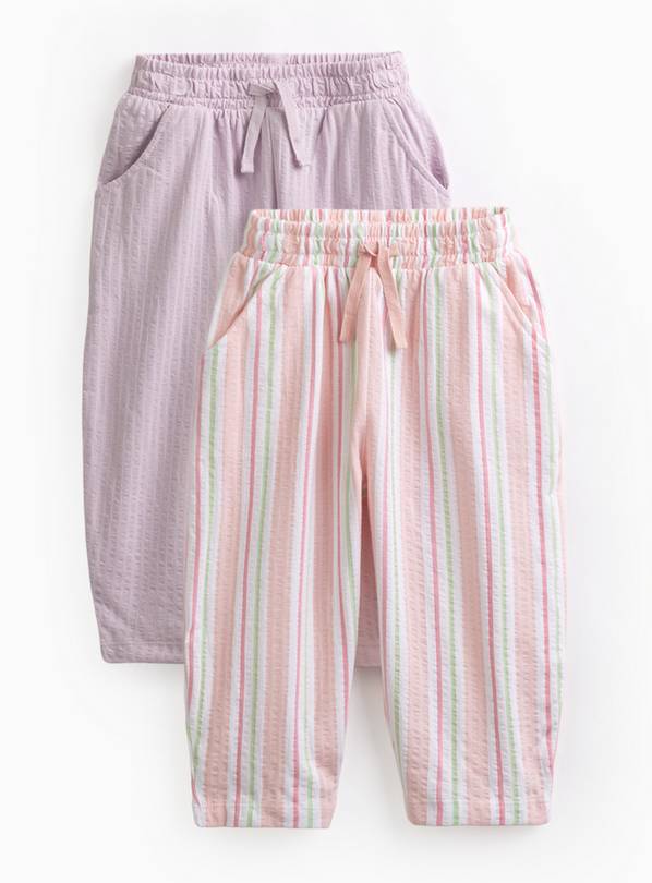 Lilac Stripe Seersucker Barrel Leg Trousers 2 Pack 2-3 years