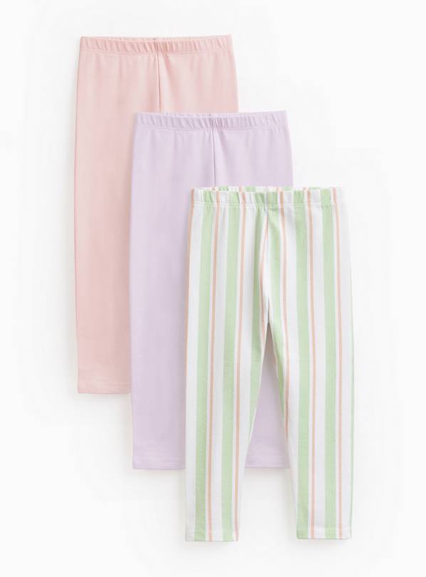 Pink & Striped Print Jersey Leggings 3 Pack 5-6 years