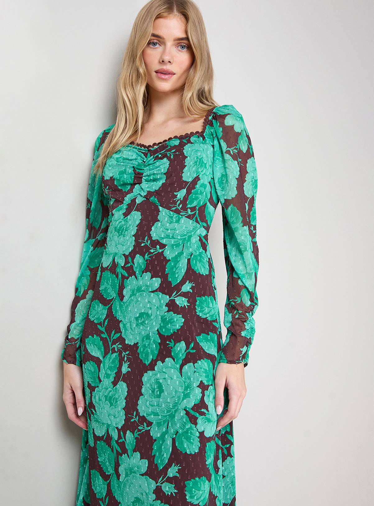 OASIS Printed Chiffon Shoulder Detail Shirred Back Midi Dress 6 - Image 4