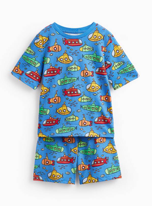 Blue Transport Submarine Print Shortie Pyjamas  2-3 years