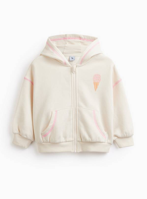 White Ice Cream Graphic Zip Through Hoodie 1-2 years