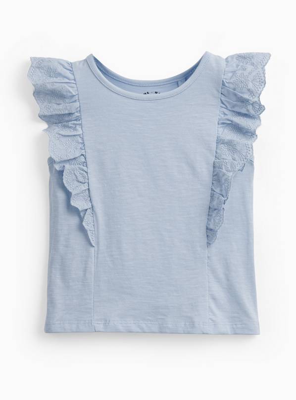 Blue Broderie Detail Frill Sleeve Vest 1-2 years