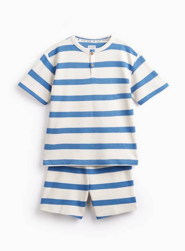 Blue Stripe Print Waffle Texture Shortie Pyjamas 5-6 years