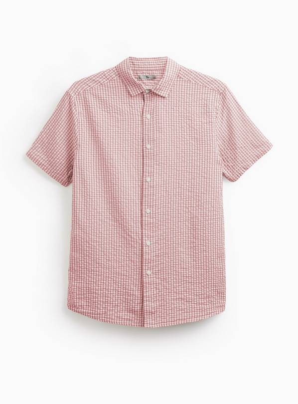 Orange Seersucker Gingham Short Sleeve Shirt XXXL