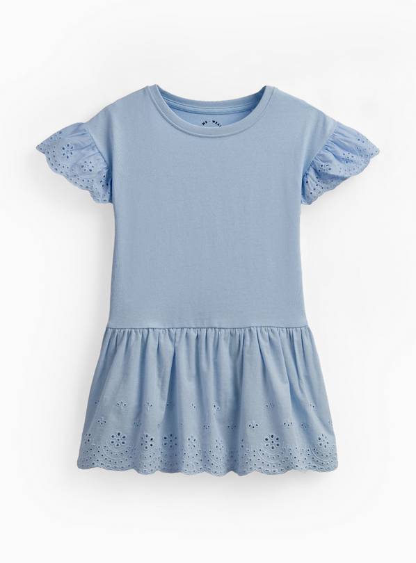 Blue Broderie Frill Detail Short Sleeve Jersey Dress 3-4 years