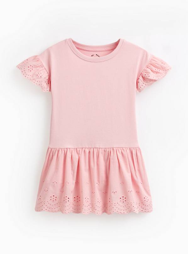 Pink Broderie Frill Short Sleeve Jersey Dress 6-7 years
