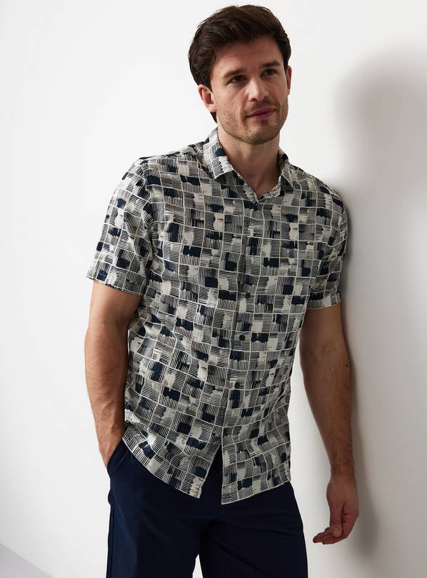 Mono Repeat Box Line Print Shirt XXL