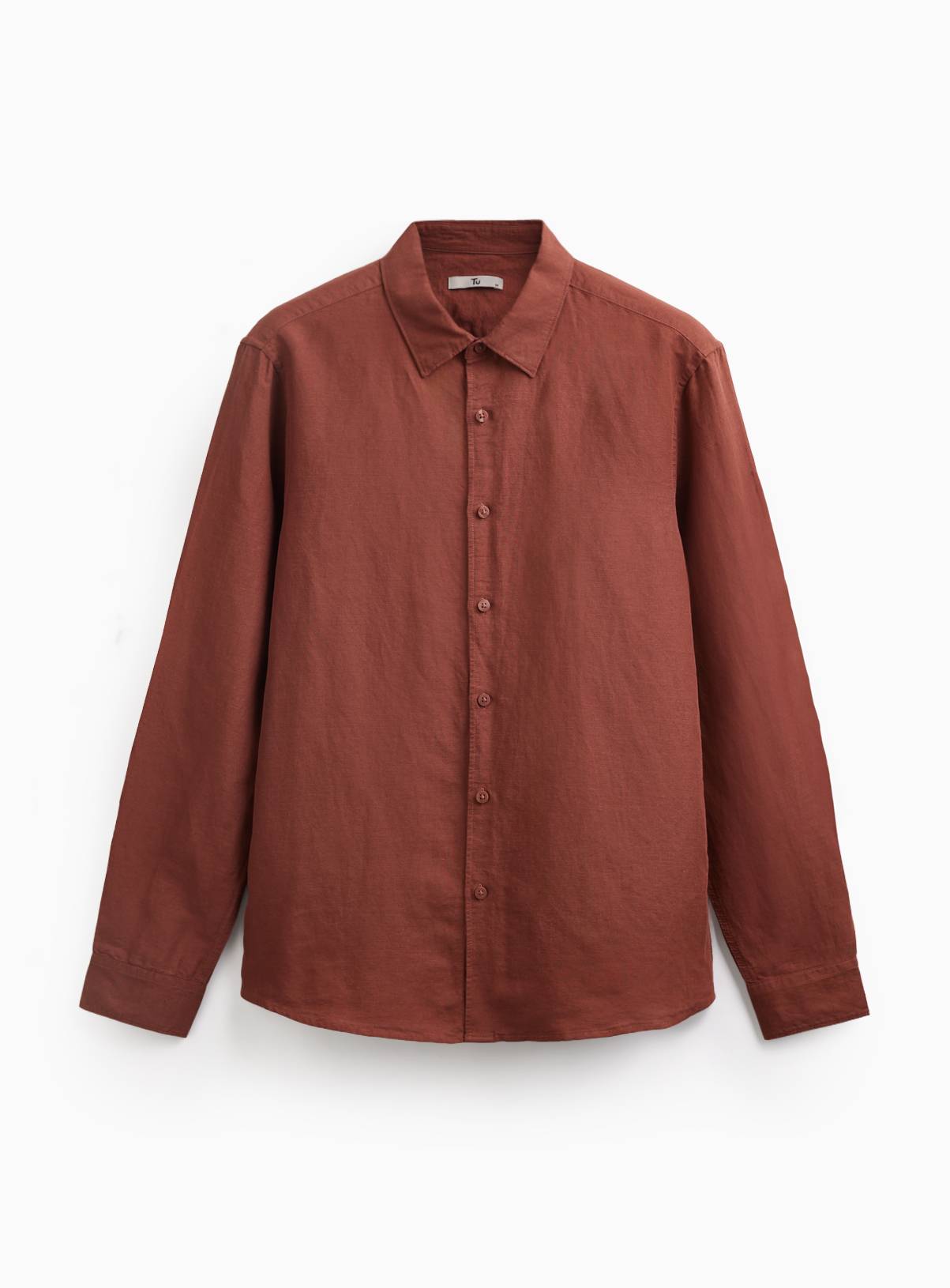 Brown Linen Blend Long Sleeve Button Up Shirt XXL - Image 3