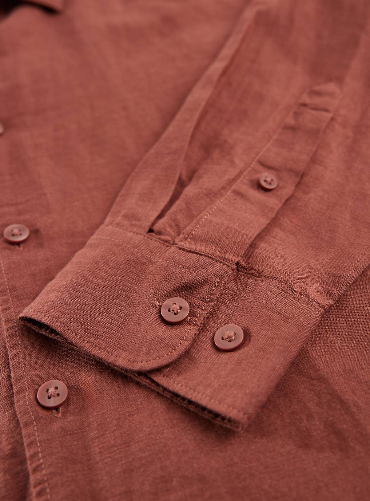 Brown Linen Blend Long Sleeve Button Up Shirt XXL - Image 4