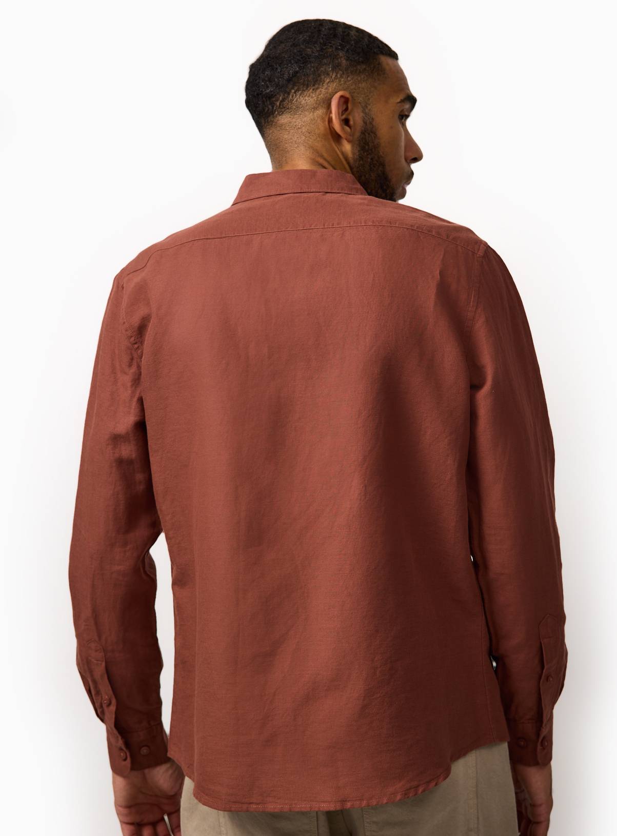 Brown Linen Blend Long Sleeve Button Up Shirt XXL - Image 5