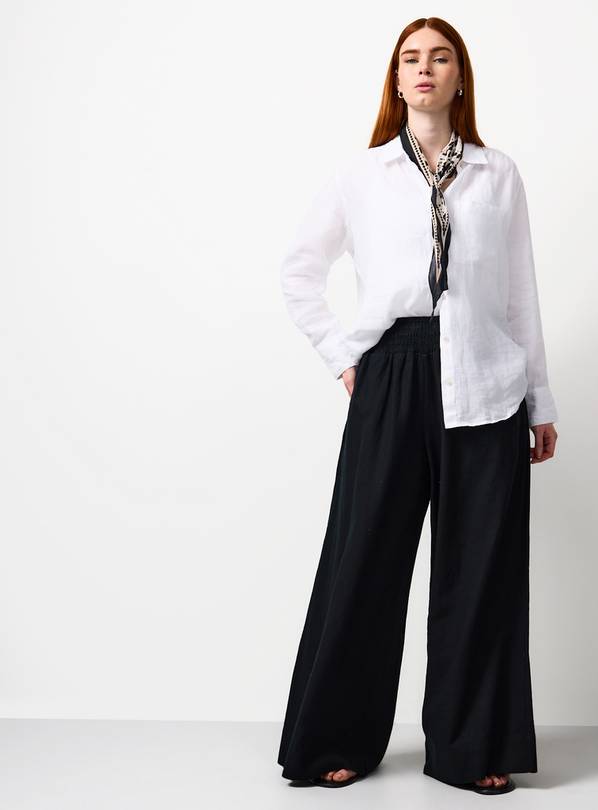 Black Linen Blend Wide Leg Trousers 20