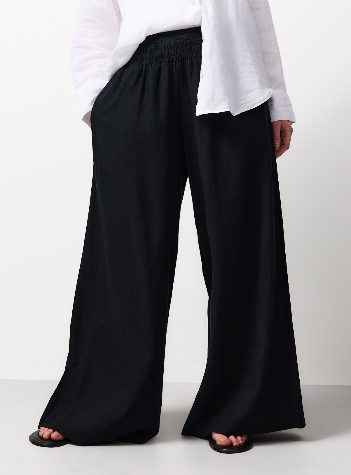 Black Linen Blend Wide Leg Trousers 20 - Image 2 thumbnail