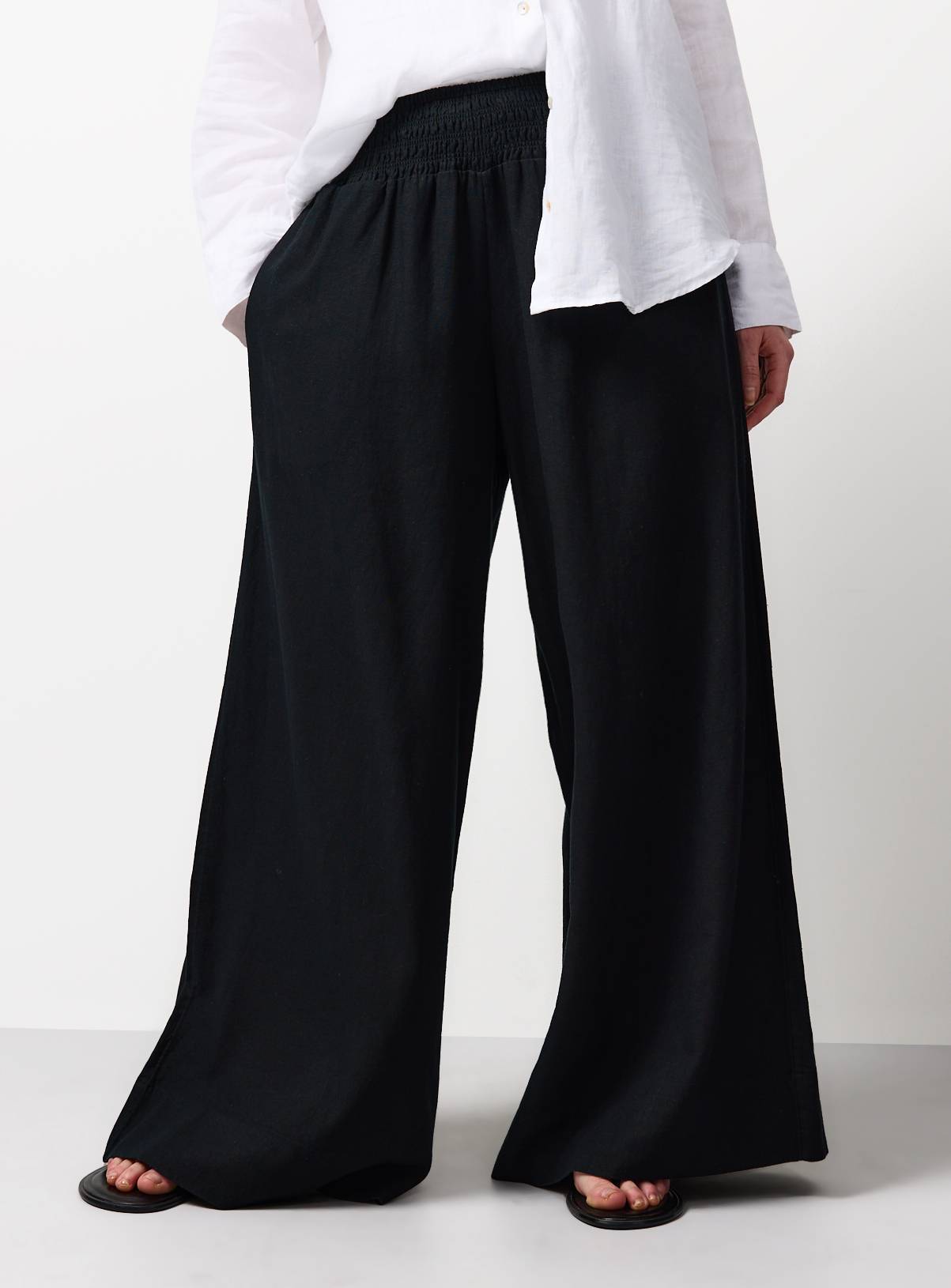 Black Linen Blend Wide Leg Trousers 20 - Image 2