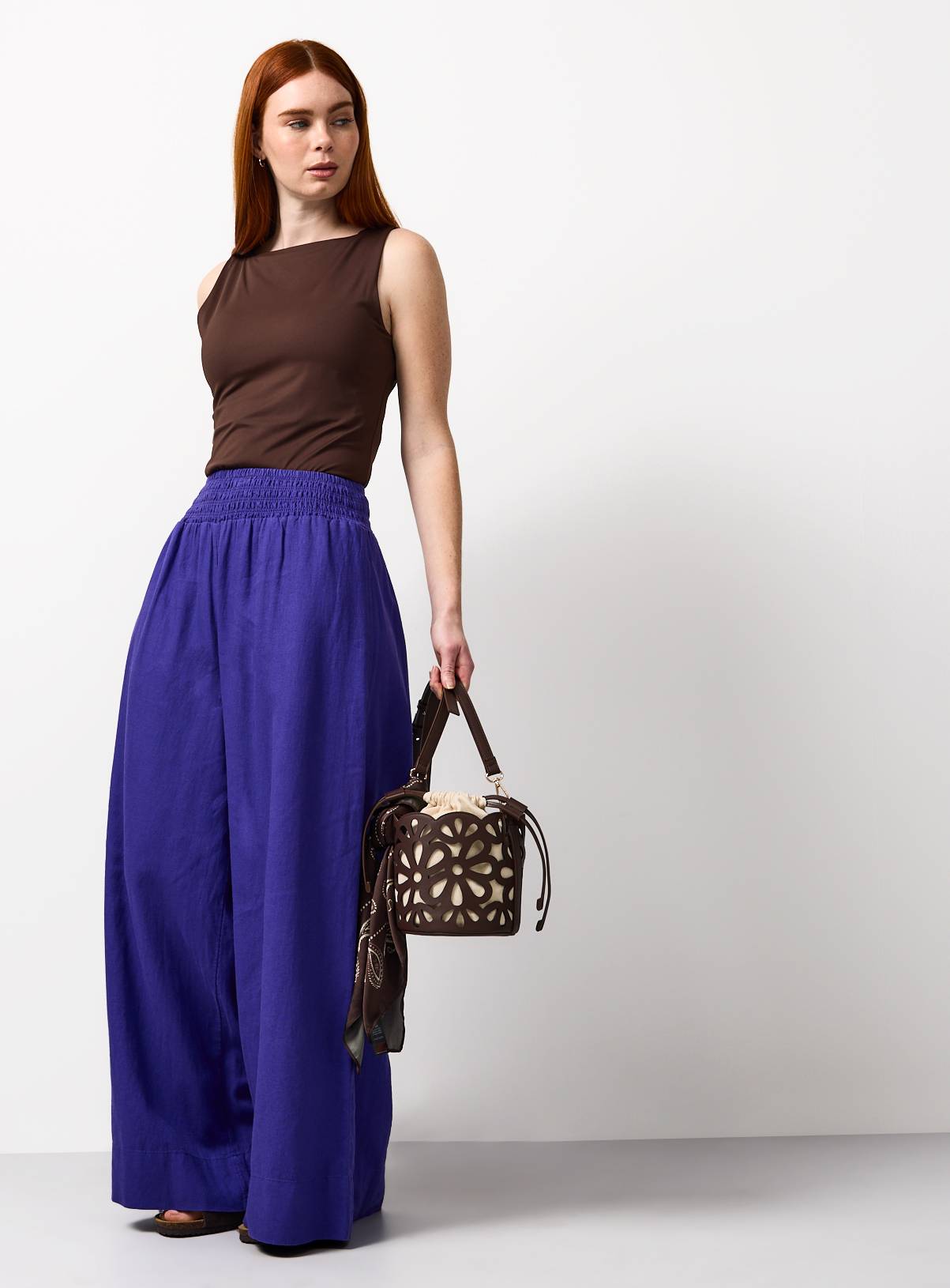 Blue Linen Blend Wide Leg Trousers 14 - Image 1