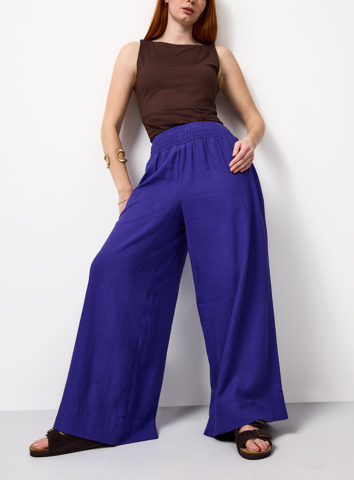 Blue Linen Blend Wide Leg Trousers 14 - Image 2 thumbnail