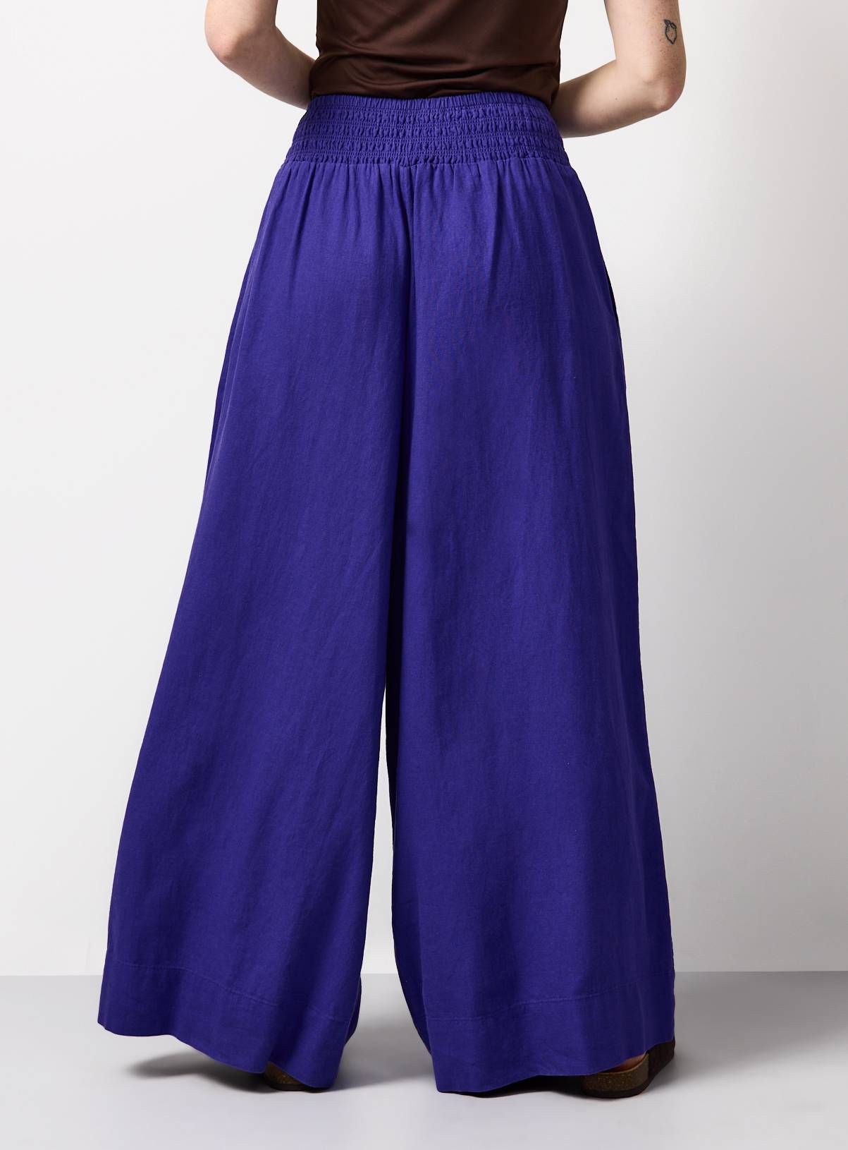 Blue Linen Blend Wide Leg Trousers 14 - Image 4