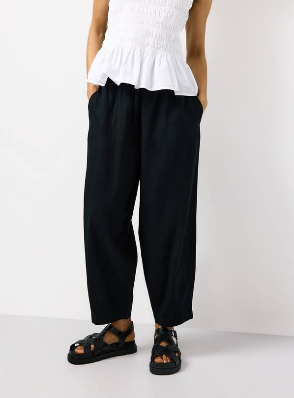 Black Linen Barrel Leg Trousers 8