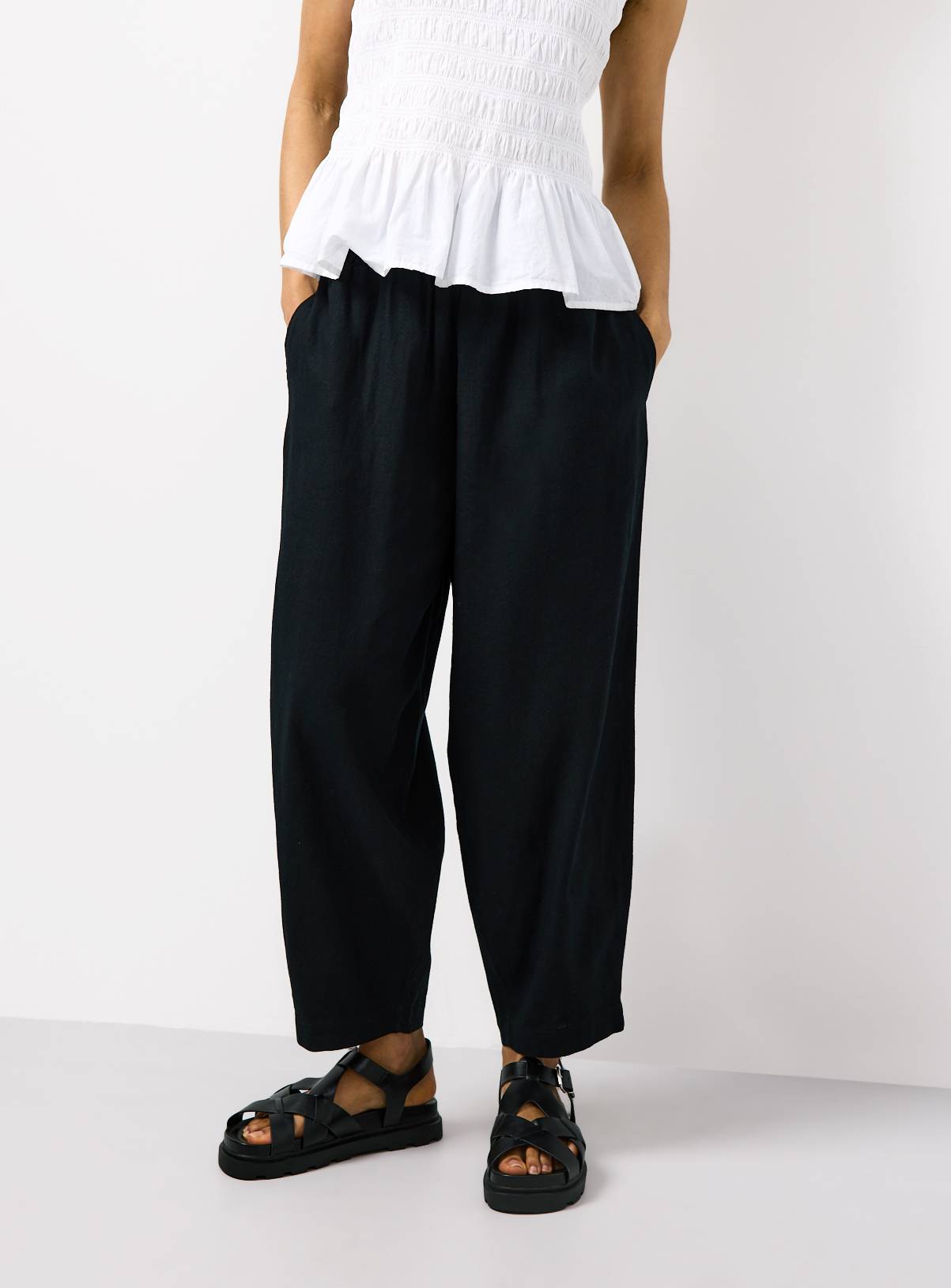 Black Linen Barrel Leg Trousers 10 - Image 1