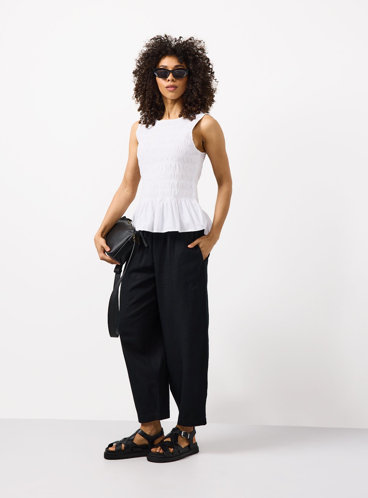 Black Linen Barrel Leg Trousers 10 - Image 2 thumbnail
