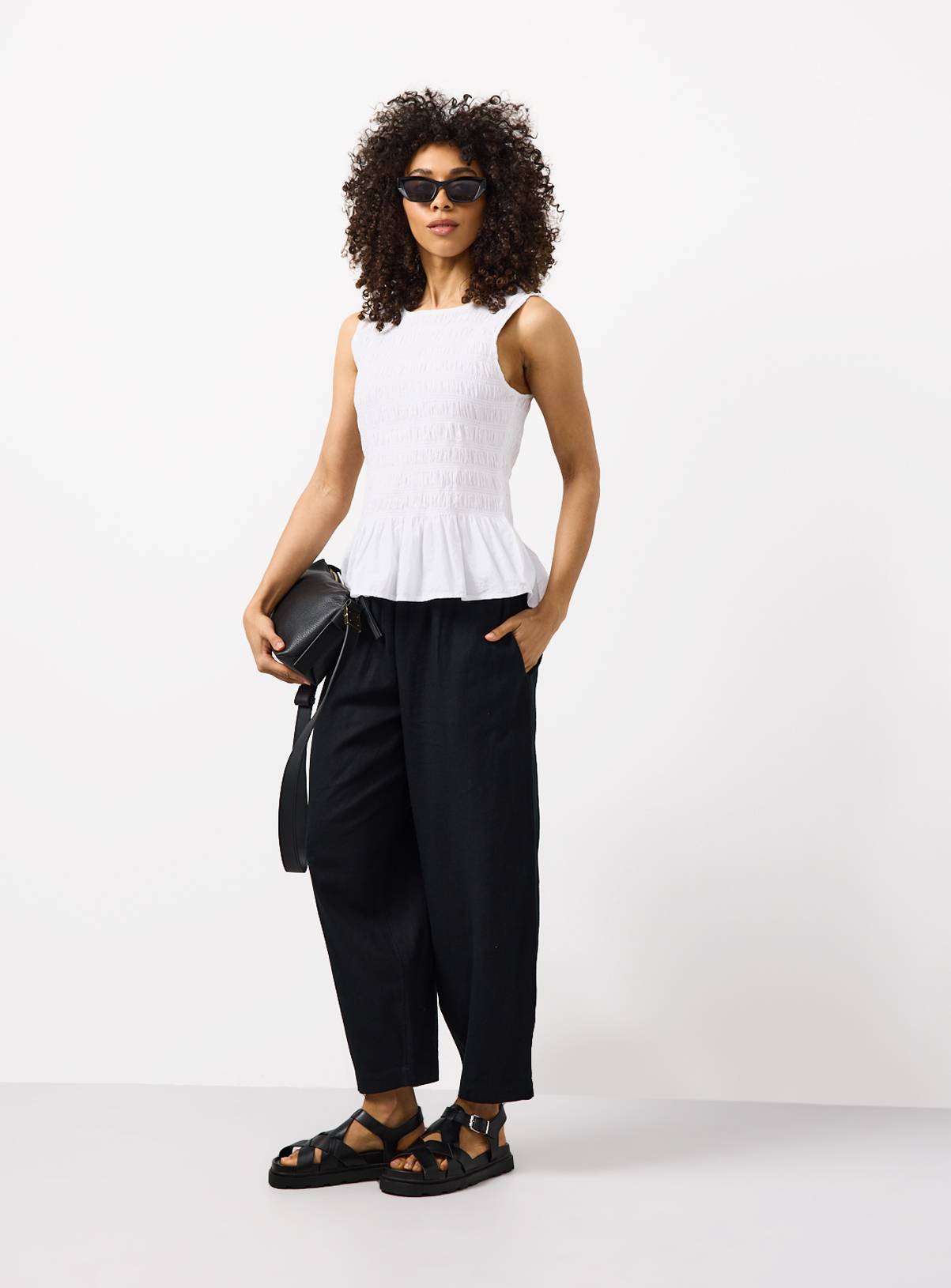 Black Linen Barrel Leg Trousers 10 - Image 2