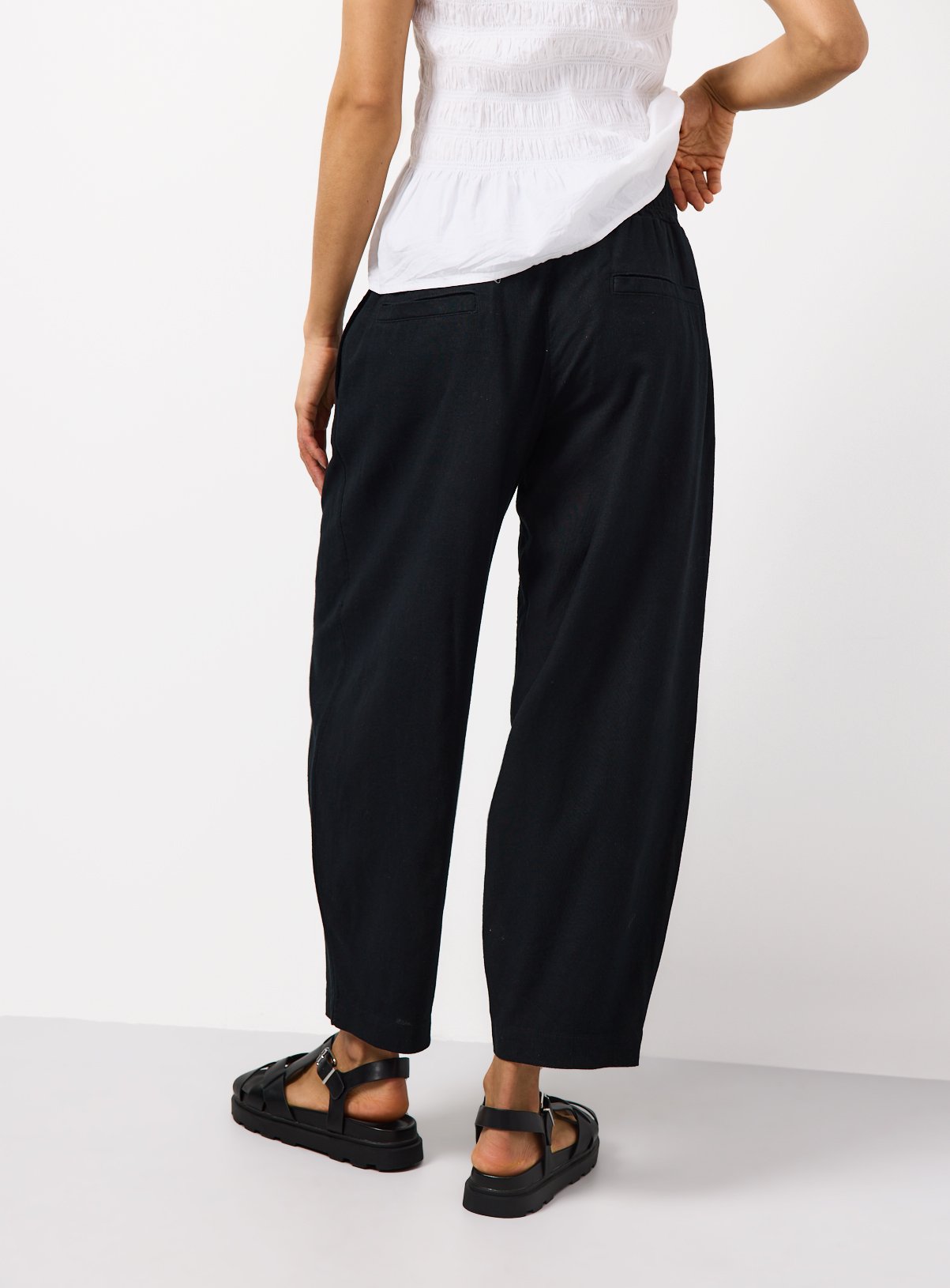Black Linen Barrel Leg Trousers 10 - Image 4 thumbnail