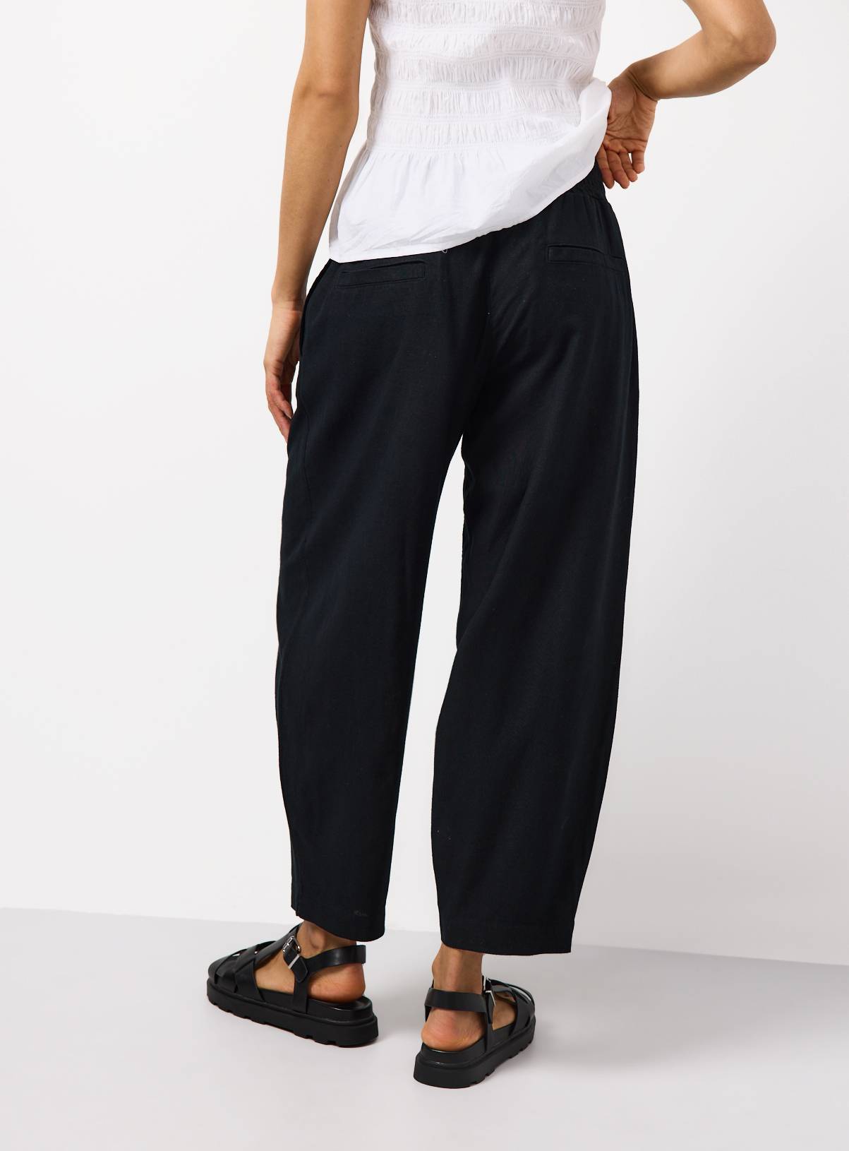 Black Linen Barrel Leg Trousers 10 - Image 4