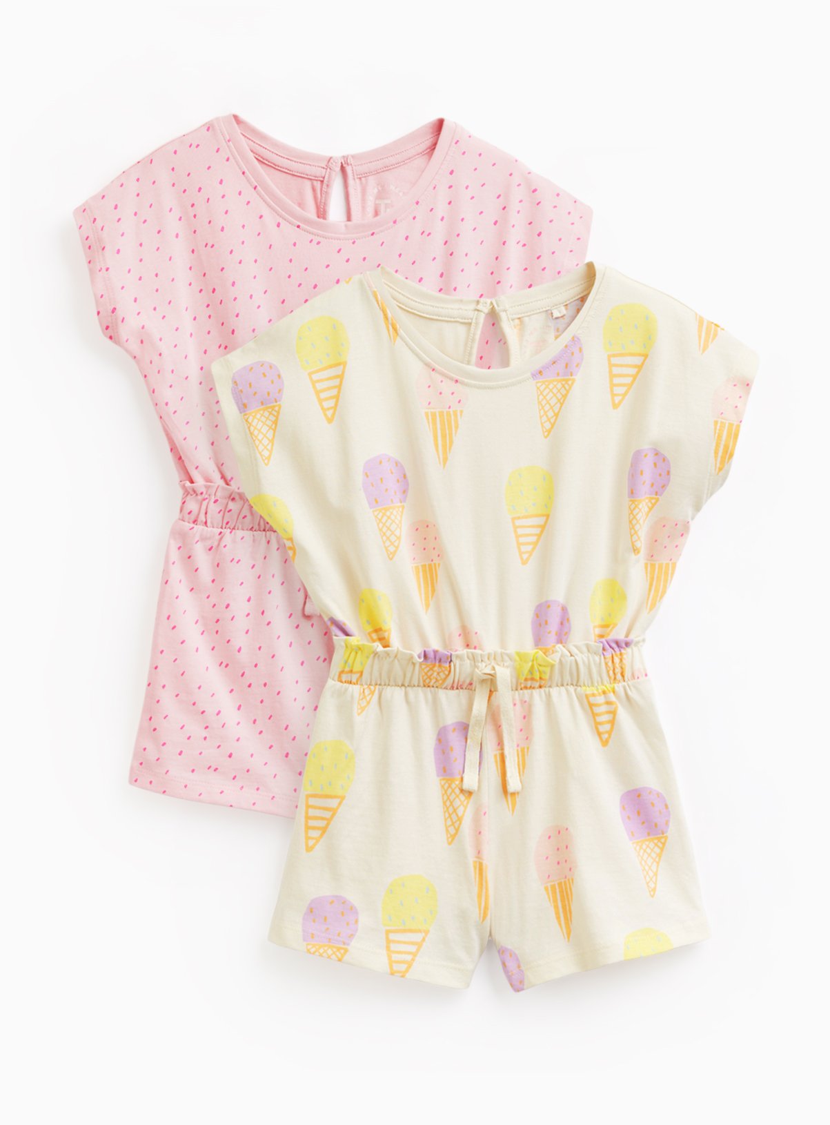 Pink & Ice Cream Print Jersey Playsuits 2 Pack 2-3 years - Image 1 thumbnail