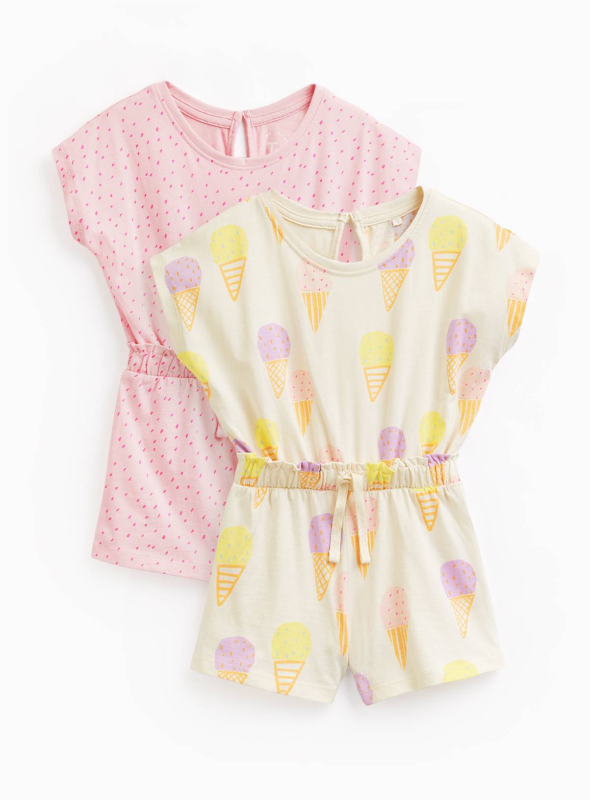 Pink & Ice Cream Print Jersey Playsuits 2 Pack 2-3 years - Image 1