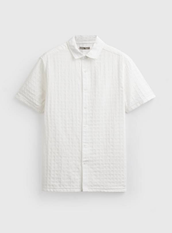 White Checked Textured Short Sleeve Shirt XL