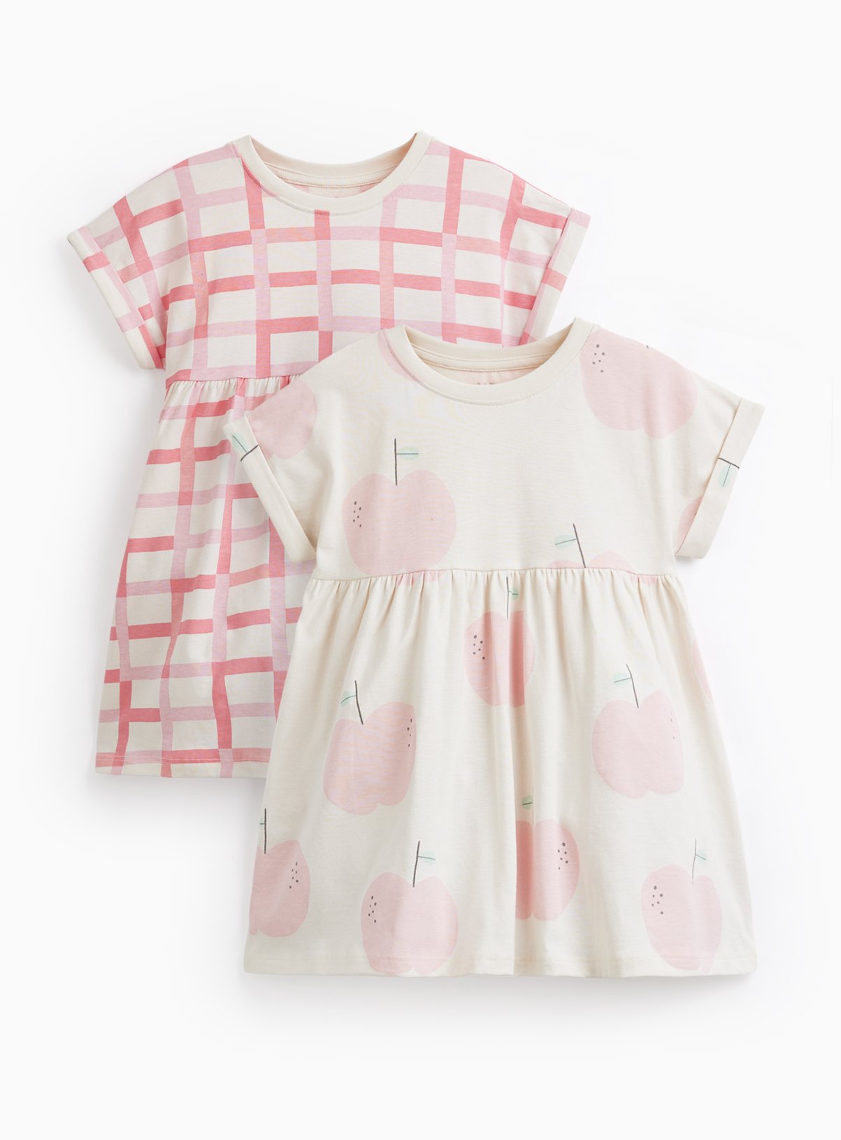Apple & Check Print Jersey Dresses 2 Pack 5-6 years - Image 1 thumbnail