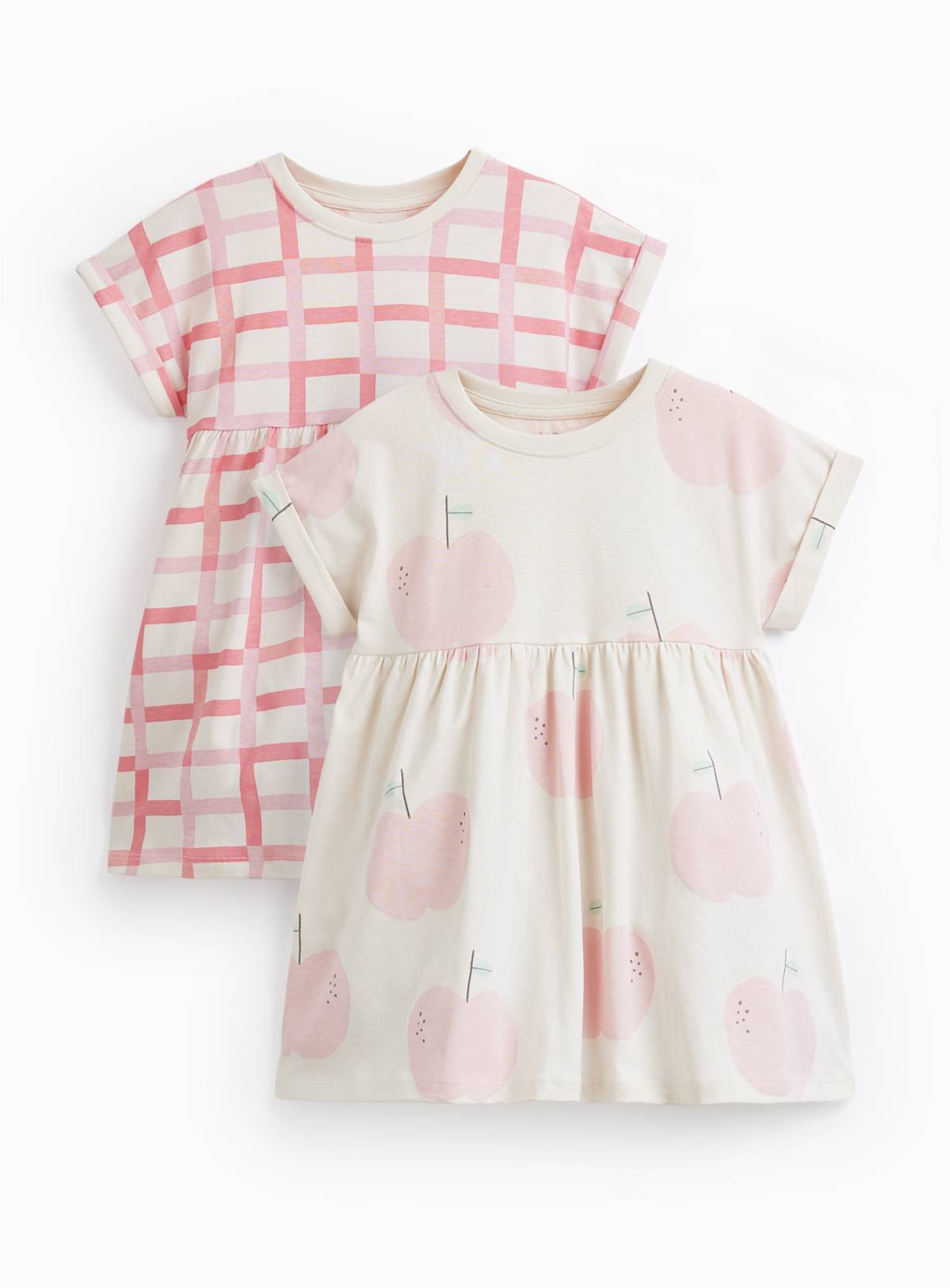Apple & Check Print Jersey Dresses 2 Pack 5-6 years - Image 1