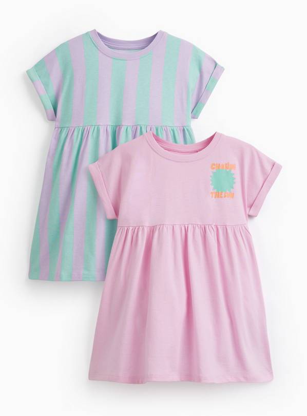 Purple & Stripe Print Jersey Dresses 2 Pack 5-6 years