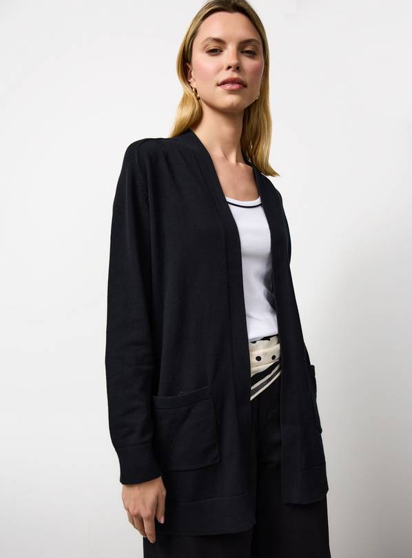 Black Longline Pocket Detail Cardigan 16