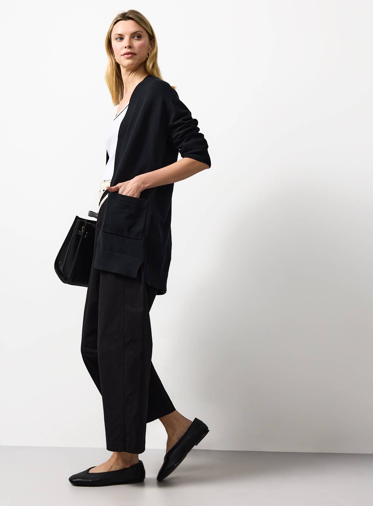 Black Cotton Longline Pocket Cardigan 10 - Image 2