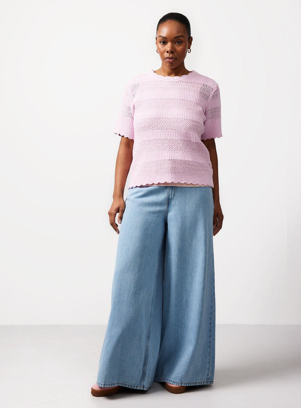 Pink Stripe Pointelle Scallop Trim T-Shirt 20 - Image 2 thumbnail
