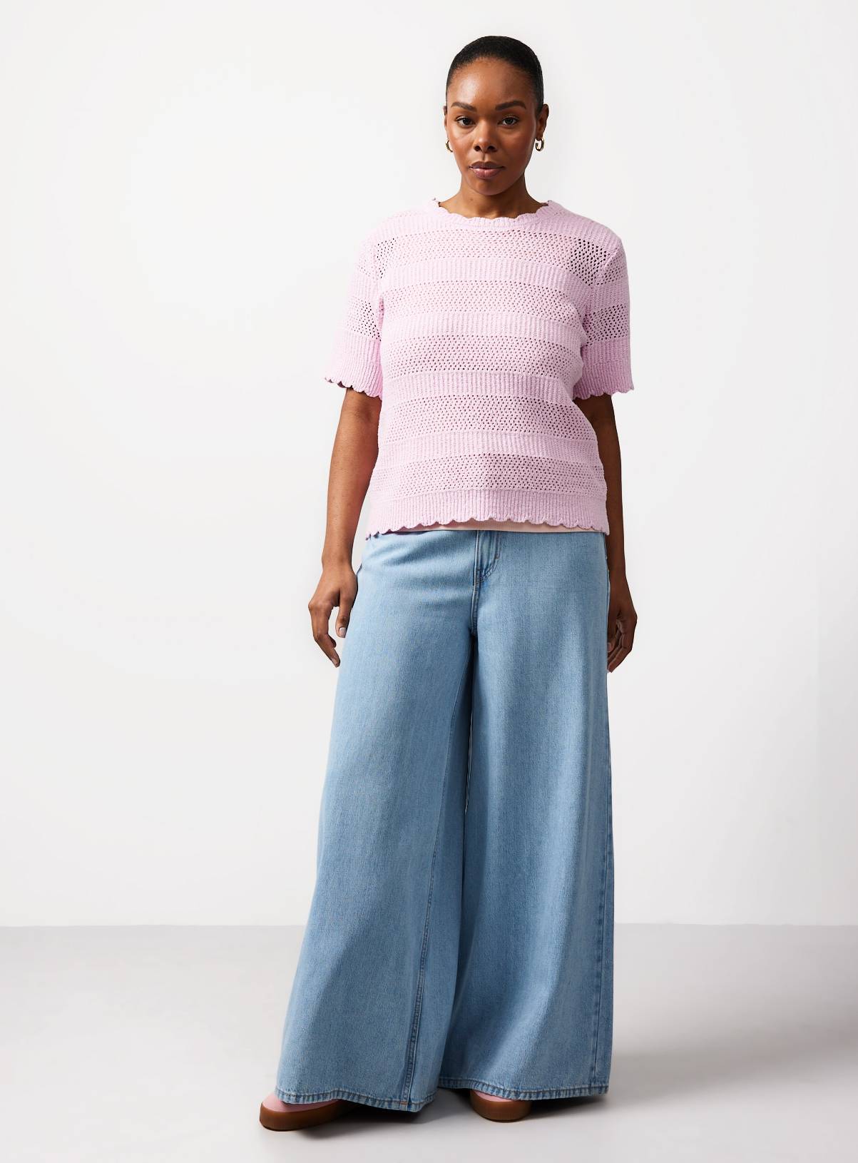 Pink Stripe Pointelle Scallop Trim T-Shirt 20 - Image 2