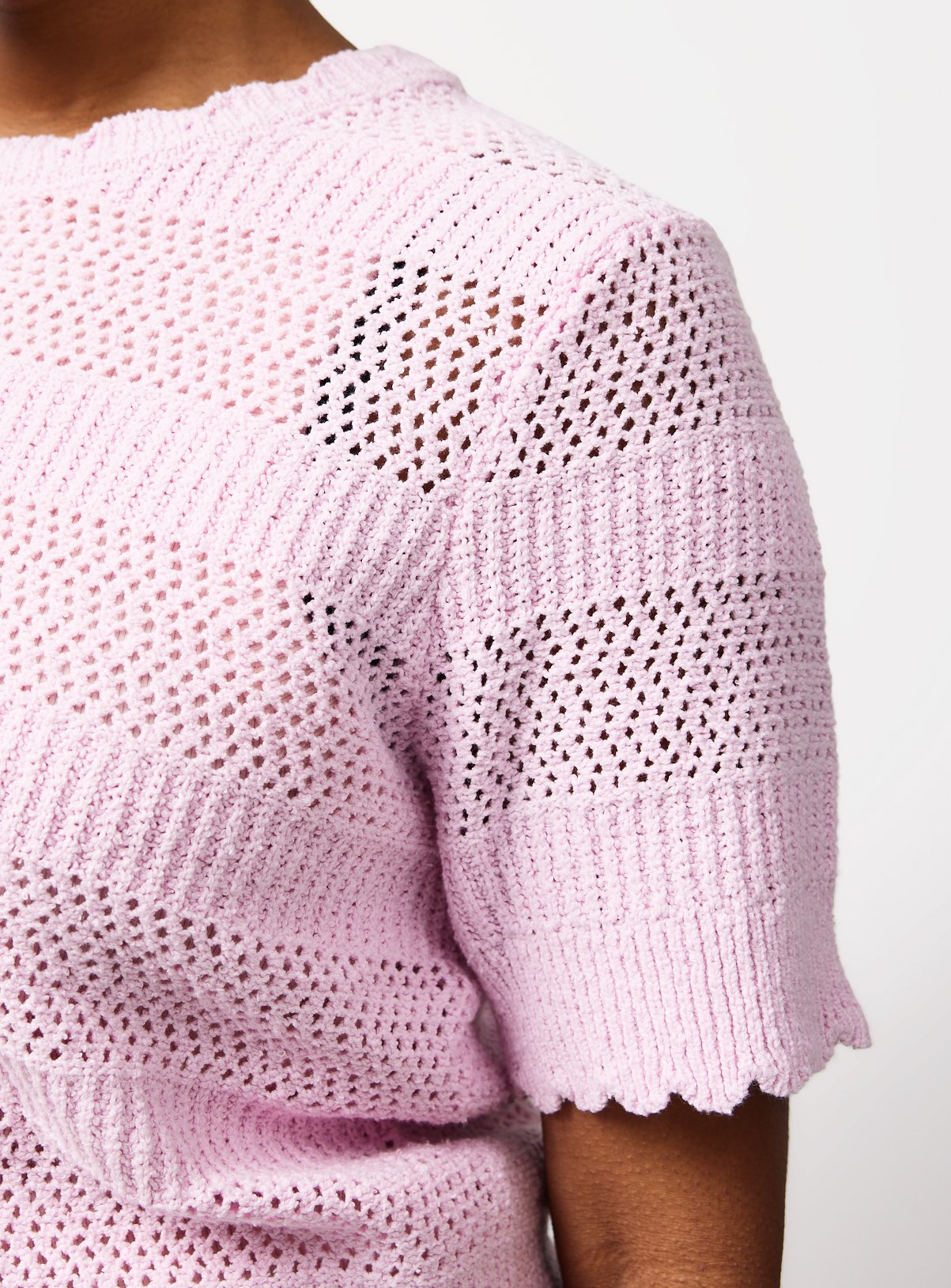 Pink Stripe Pointelle Scallop Trim T-Shirt 20 - Image 3 thumbnail