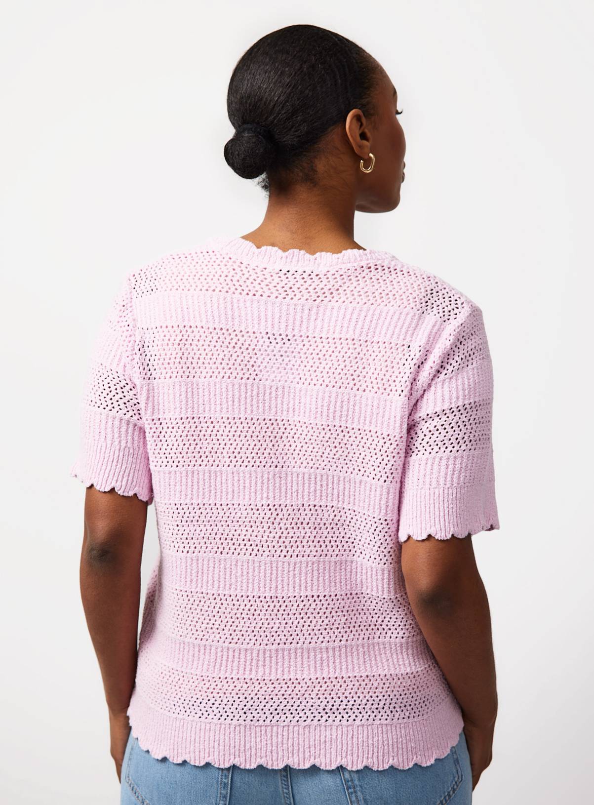 Pink Stripe Pointelle Scallop Trim T-Shirt 20 - Image 4