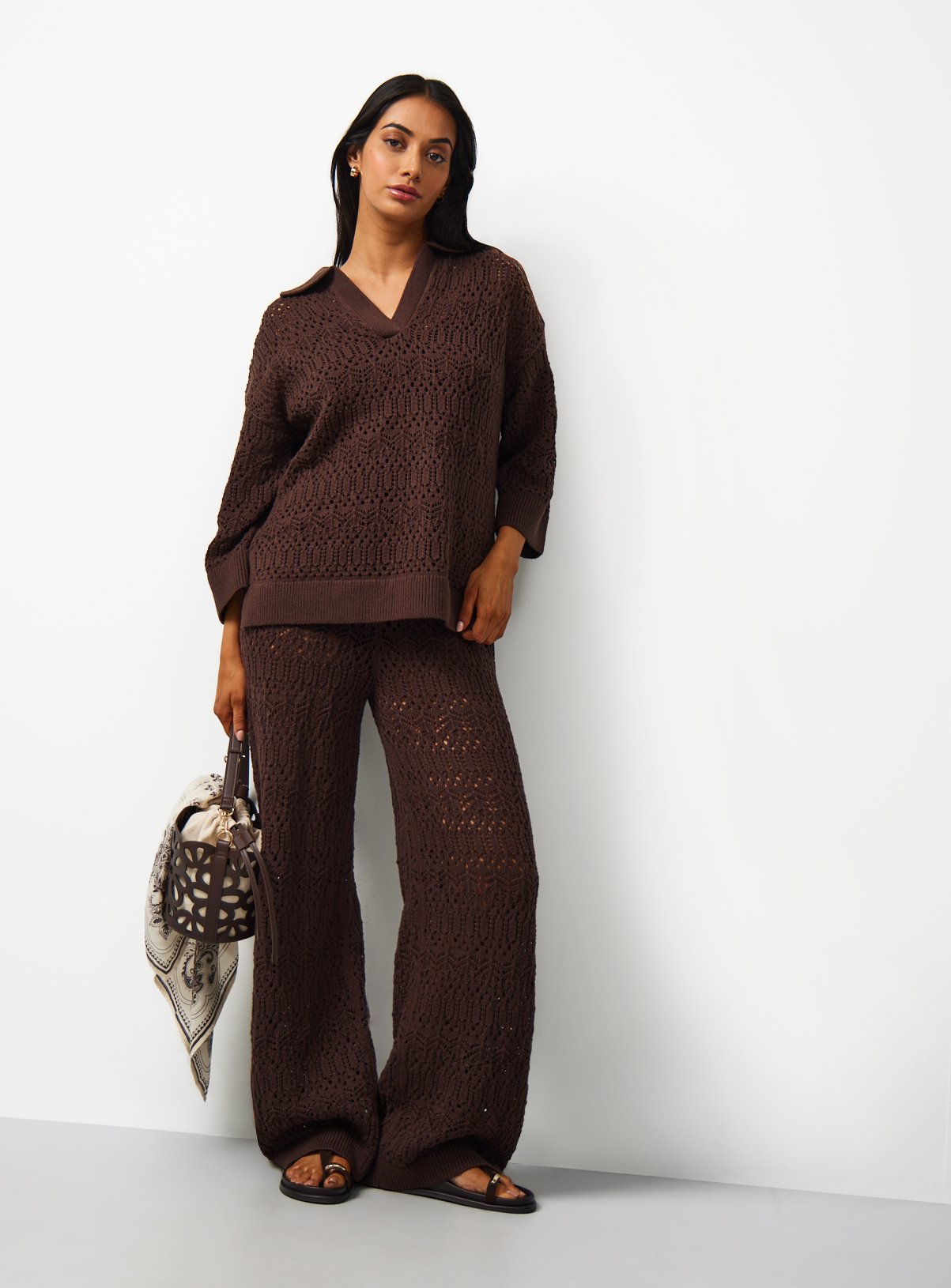 Brown Collared Stitch Jumper XS - Image 2 thumbnail
