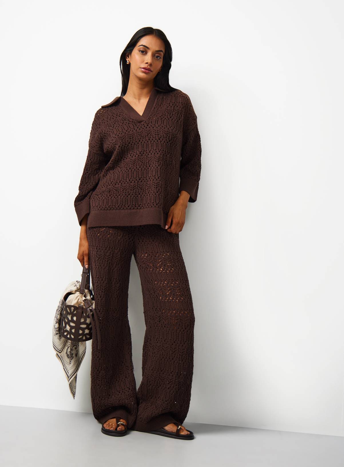 Brown Collared Stitch Jumper XS - Image 2