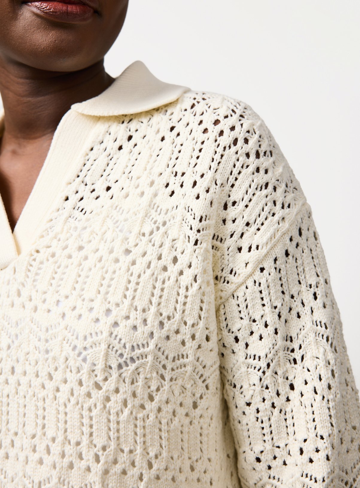 Cream Collared Stitch Jumper M - Image 3 thumbnail