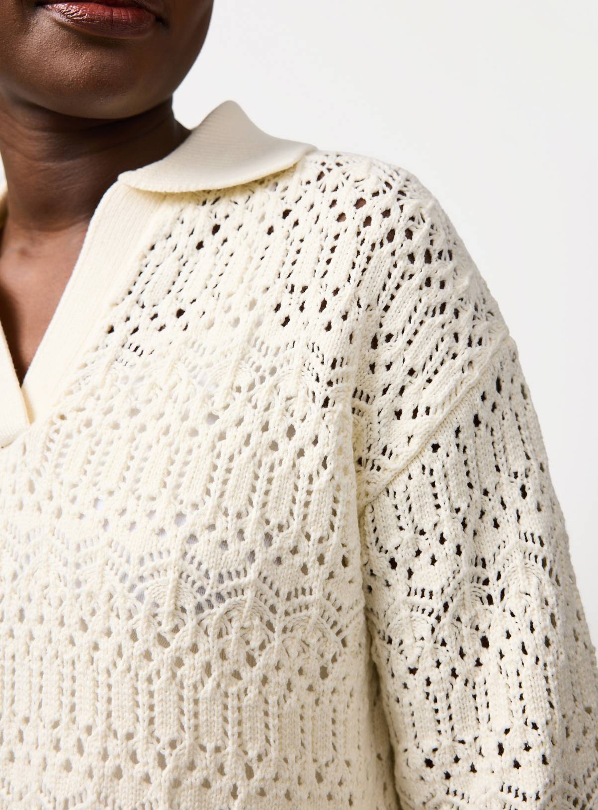 Cream Collared Stitch Jumper M - Image 3