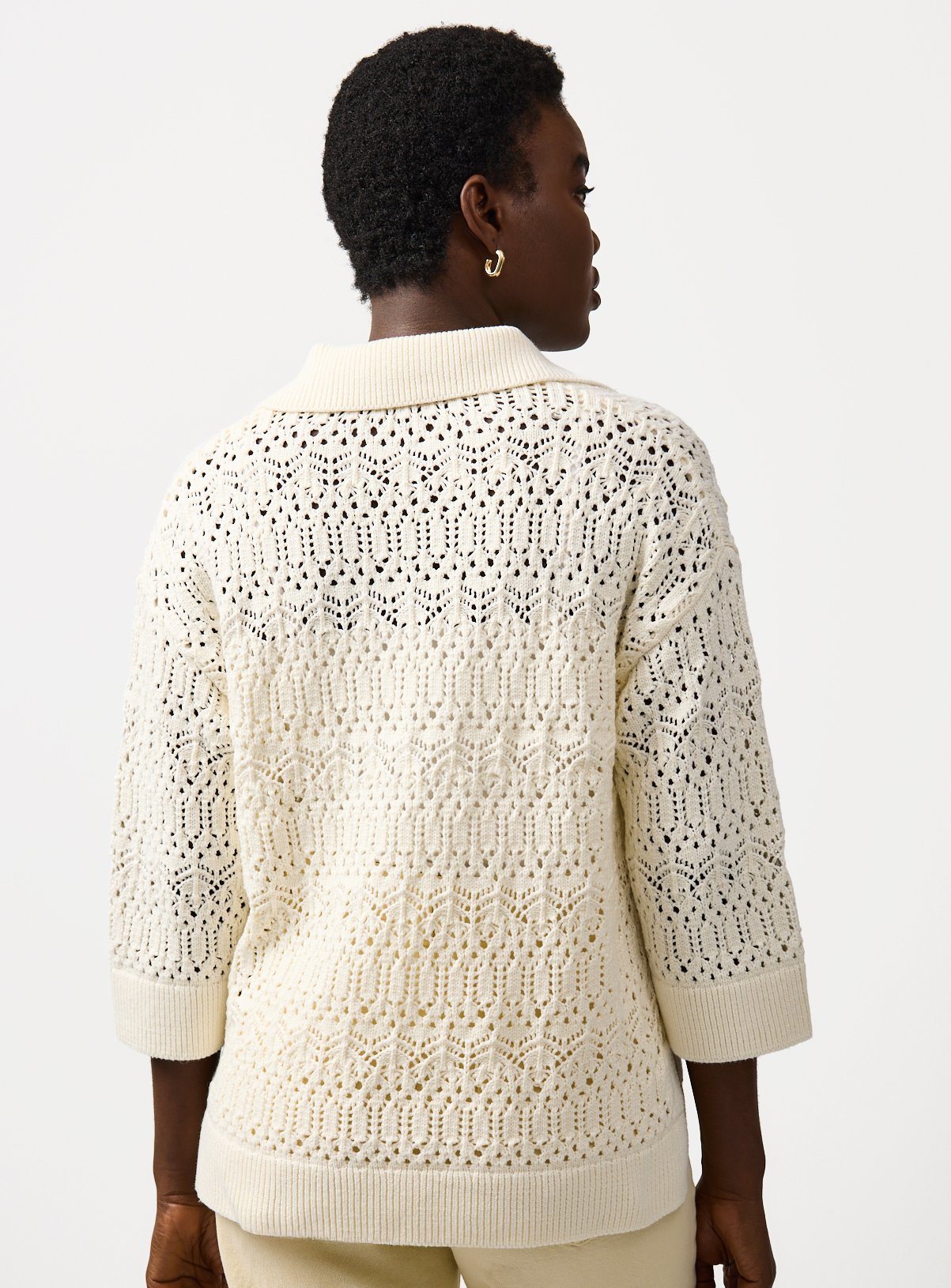 Cream Collared Stitch Jumper M - Image 4 thumbnail