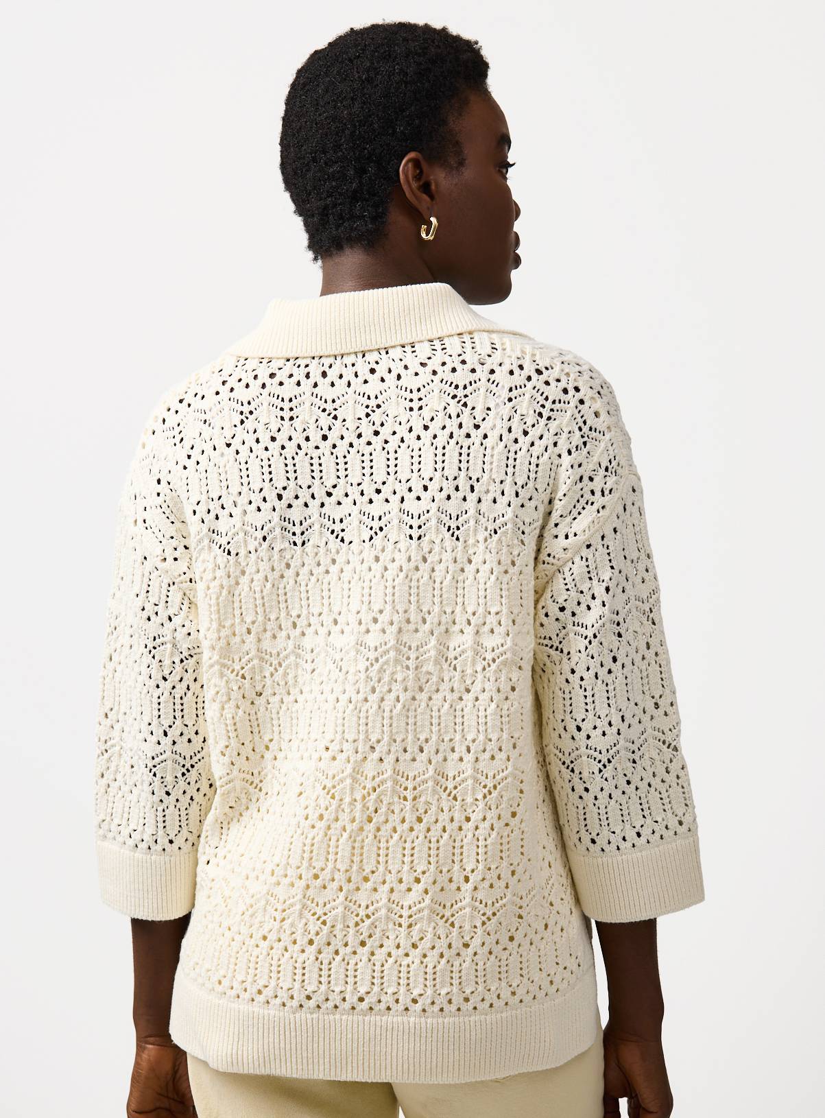 Cream Collared Stitch Jumper M - Image 4