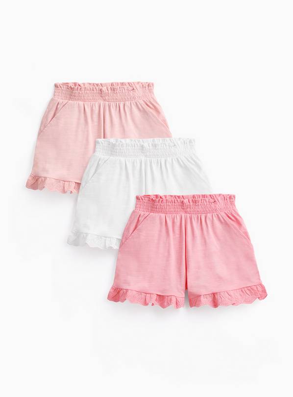 Pink Broderie Detail Frill Shorts 3 Pack 6-7 years